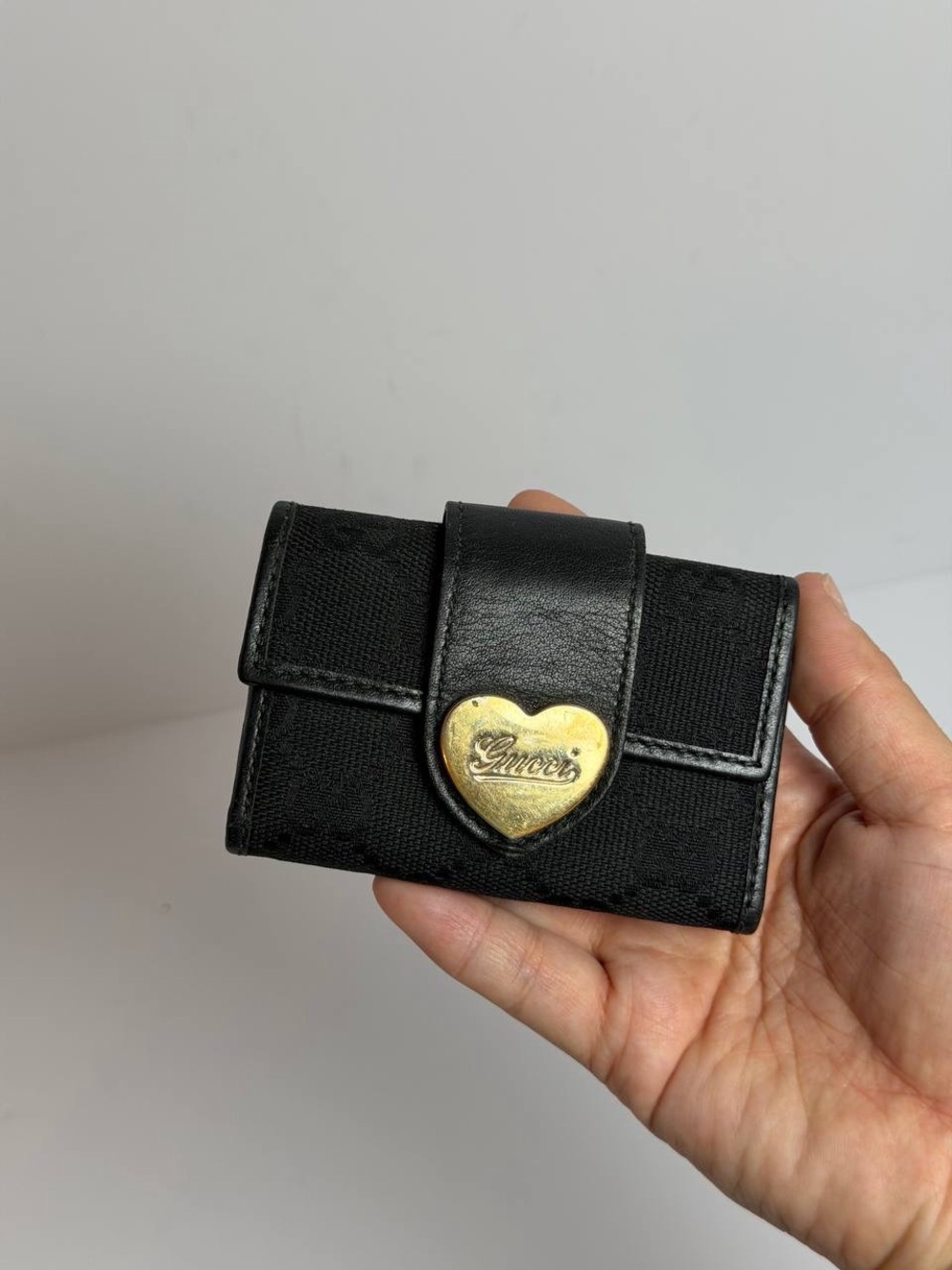 Gucci Heart Logo Monogram Canvas/Leather Key Holder Case